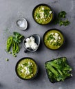 Summer cream soup with green, fresh peas