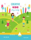 Summer Creative Art Camp for Kids Poster Template. Vector Illustration