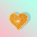 Summer creative fresh fruit concept of orange in shape of heart. Healthy expression of love