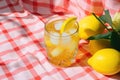 Summer Creative Layout with Cocktail Glass, Lemons, Drinking Straws, Ice Cubes, Tulips, Flowers, and David Statue on Bright Yellow Royalty Free Stock Photo