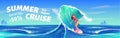 Summer cruise banner with surfer girl