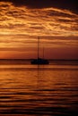 Summer cruise. Sailboats at sunset. Ocean yacht sailing along water. Summertime traveling. Royalty Free Stock Photo