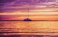 Summer cruise. Yacht boat on the sea. Sailboats at sunset. Ocean yacht sailing. Royalty Free Stock Photo