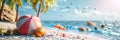 summer 3d background Travel and Vacation Poster Design with Beach Elements Royalty Free Stock Photo