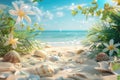 summer 3d background Travel and Vacation Poster Design with Beach Elements Royalty Free Stock Photo