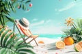 summer 3d background Travel and Vacation Poster Design with Beach Elements Royalty Free Stock Photo