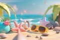 summer 3d background Travel and Vacation Poster Design with Beach Elements Royalty Free Stock Photo
