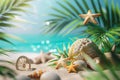 summer 3d background Travel and Vacation Poster Design with Beach Elements Royalty Free Stock Photo