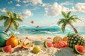 summer 3d background Travel and Vacation Poster Design with Beach Elements Royalty Free Stock Photo