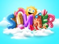 Summer 3d text balloon vector banner design. Summer balloons with colorful beach elements Royalty Free Stock Photo