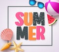 Summer 3D text banner design with colorful patterns and summer beach holiday elements Royalty Free Stock Photo