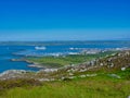 On a summer day with blue skies, a ferry to Ireland sails from the port of Holyhead on the island of Anglesey in North Wales Royalty Free Stock Photo