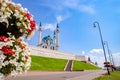 Summer day Kul Sharif Mosque islam with sun lught and Kremlin Kazan Republic of Tatarstan Royalty Free Stock Photo