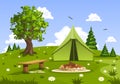 Summer day landscape and green travel, camping tent