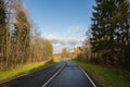 Summer day landscape with road cloudy sky trip way Royalty Free Stock Photo