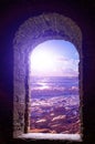 Sea stones landscape through stone window Royalty Free Stock Photo