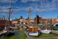 summer day in port in Gdansk, view on renew historical buildings in background Royalty Free Stock Photo