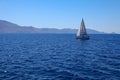 Summer day sailing boat cruising in Saronic Gulf, Greece. Royalty Free Stock Photo