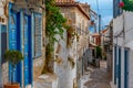 Summer day on a street in Greek town Hydra Royalty Free Stock Photo