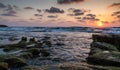 Summer  day sunset on the Mediterranean coast in Nahariyya city in Israel Royalty Free Stock Photo