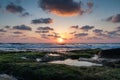 Summer  day sunset on the Mediterranean coast in Nahariyya city in Israel Royalty Free Stock Photo