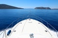 Summer day traveling by the yacht near Spetsopoula and Spetses islands, Saronic Gulf, Greece.