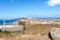 Oia and Fira and desert landscape, sea and cliffs on the Aegean island of Santorini, Greece. Royalty Free Stock Photo