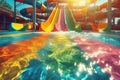 Summer day water slide, refreshing outdoor fun, colorful slide, joyful activities, aqua park adventure