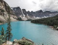 Summer days over Moraine Lake`s blue water in Banff Royalty Free Stock Photo