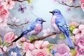 Summer Delights: Cute 3D Floral Birds Sublimation Design for Joyful Cards and Fashionable Prints.
