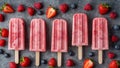 Summer Delights. Fruity Popsicles with Strawberries, Raspberries, and Blueberries. Royalty Free Stock Photo