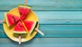 Summer Delights: Juicy Watermelon Slice and Refreshing Fruit Salad AI-Generated Food Image Royalty Free Stock Photo