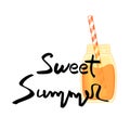 Summer design sticker with summer elements and hand lettering words. Great for t-shirt prints, tote bags and shoppers, fabric,