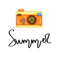 Summer design sticker with summer elements and hand lettering words. Great for t-shirt prints, tote bags and shoppers, fabric,