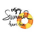 Summer design sticker with summer elements and hand lettering words. Great for t-shirt prints, tote bags and shoppers, fabric,