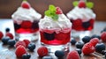 summer dessert in a glass berries in raspberry jelly with cream, banner