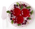 Summer dessert - red berries jelly with cherriesfruits