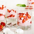 Summer dessert: strawberry with yoghurt cream and meringue in glass Royalty Free Stock Photo