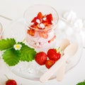 Summer dessert: strawberry with yoghurt cream and meringue in glass Royalty Free Stock Photo