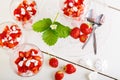 Summer dessert: strawberry with yoghurt cream and meringue in glass Royalty Free Stock Photo