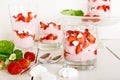 Summer dessert: strawberry with yoghurt cream and meringue in glass Royalty Free Stock Photo