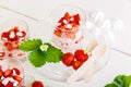 Summer dessert: strawberry with yoghurt cream and meringue in glass Royalty Free Stock Photo