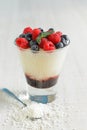 Summer dessert with tapioca pudding and berries