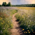 Summer Dirt Road In Wildflower Field