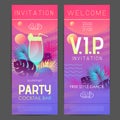 Summer disco cocktail party poster with tropic plants and geometric elements. Summertime template. Invitation design