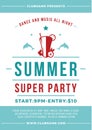 Summer disco night club party poster template fresh juice cocktail drink vintage design vector flat