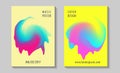 Summer disco party posters, colorful fluid liquid melting shapes.