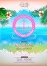 Summer disco poster cocktail beach party. Lettering poster enjoy every moment