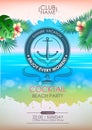 Summer disco poster cocktail beach party. Lettering poster enjoy every moment