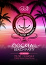 Summer disco poster cocktail beach party. Lettering poster enjoy every moment